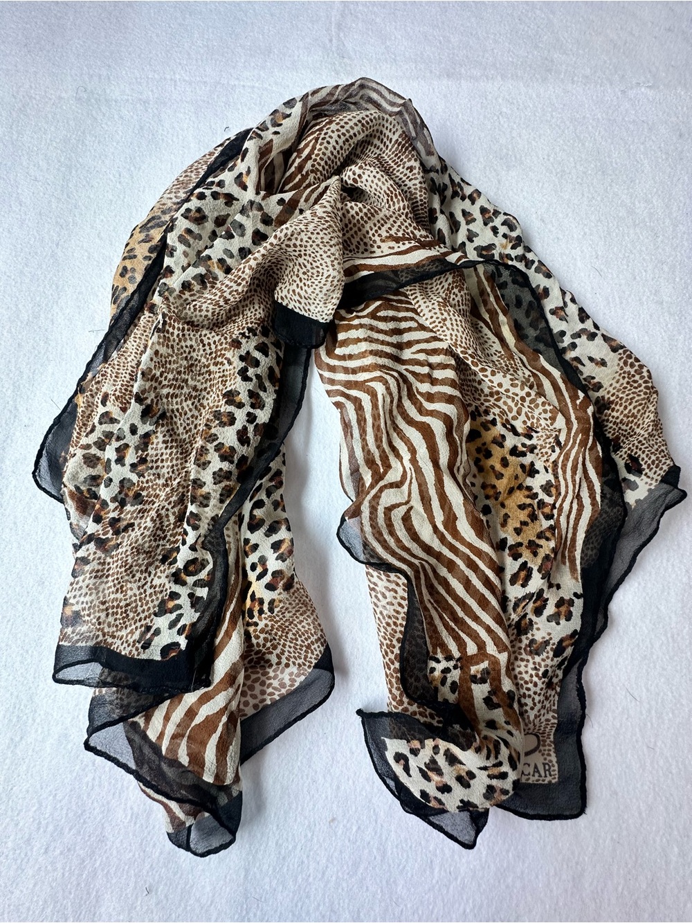 Vintage Oscar de la Renta Silk Chiffon Animal Print Square Scarf 32x32